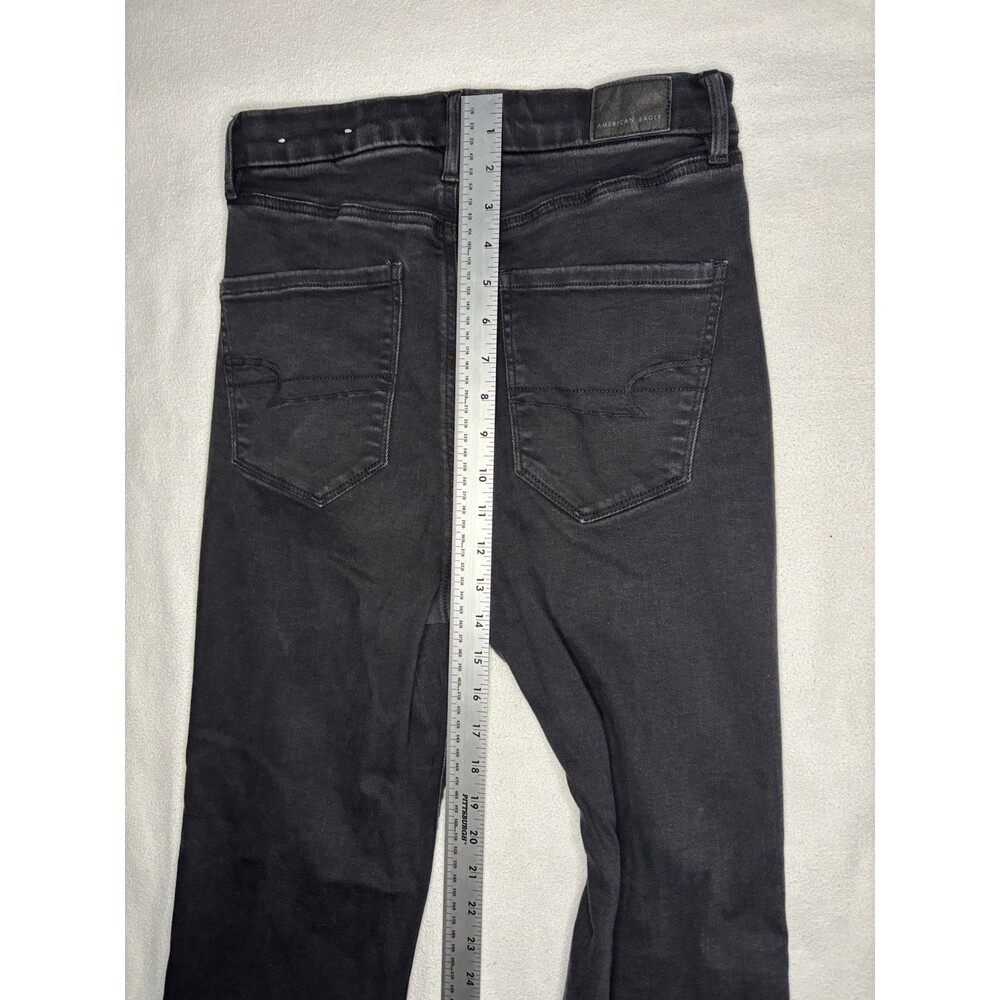 American Eagle Flare Jeans Women 8 Black Excellent Curvy Highest Rise Button Fly - Picture 11 of 14